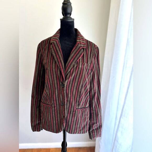 Free People B-Line Blazer Velvet Striped Button Pockets Burgundy Red Size S - Picture 2 of 15